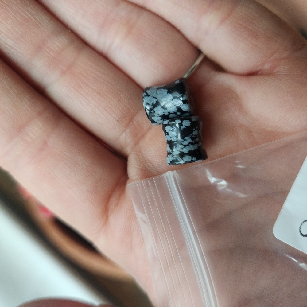 8MM Snowflake Obsidian Stone Plug Earrings